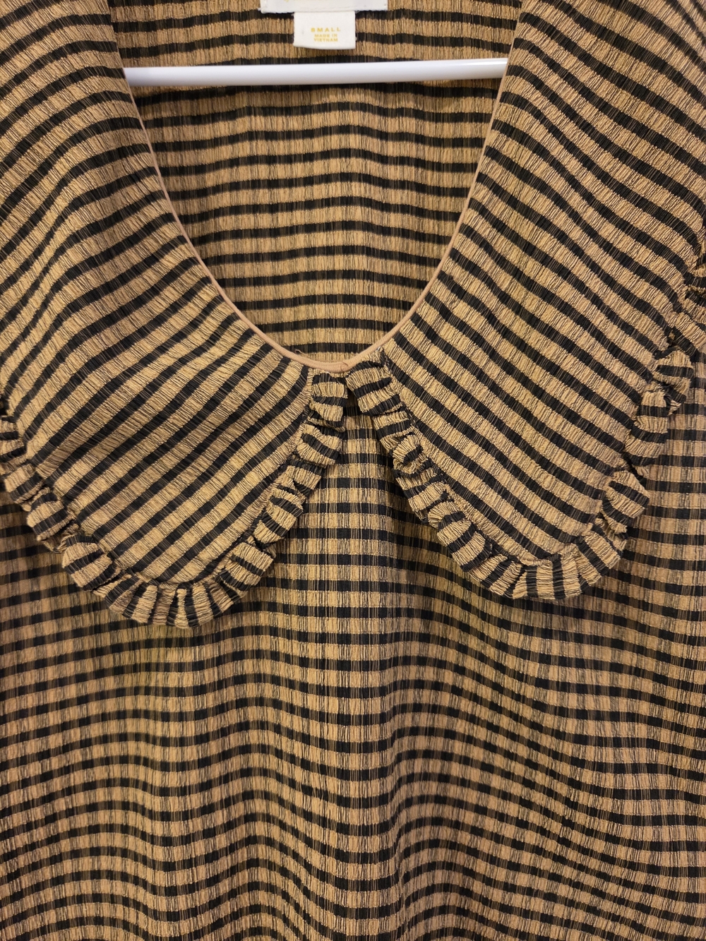 Anthropologie Maeve Brown Gingham Ruffle Collar Tank Top - Picture 3 of 4